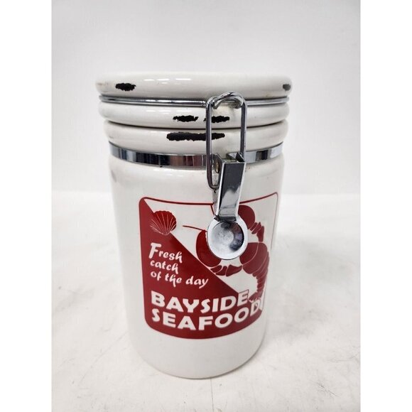 Vtg Home Studio Coastal Collection Ceramic Clam Seafood Theme Canister Container - Picture 1 of 15